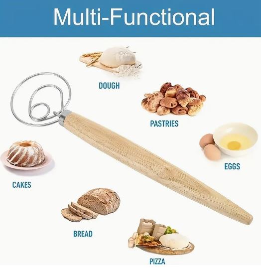 Danish Dough Whisk Wood Handle 13"