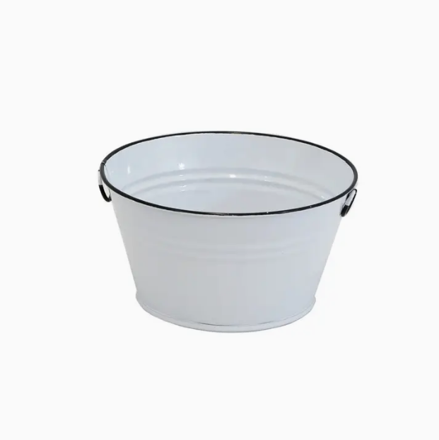 White Enamel Round Planter Bucket 5.75x3