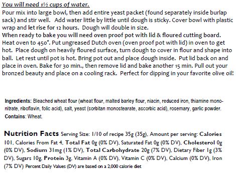 Rosemary Garlic Boule Bread Mix