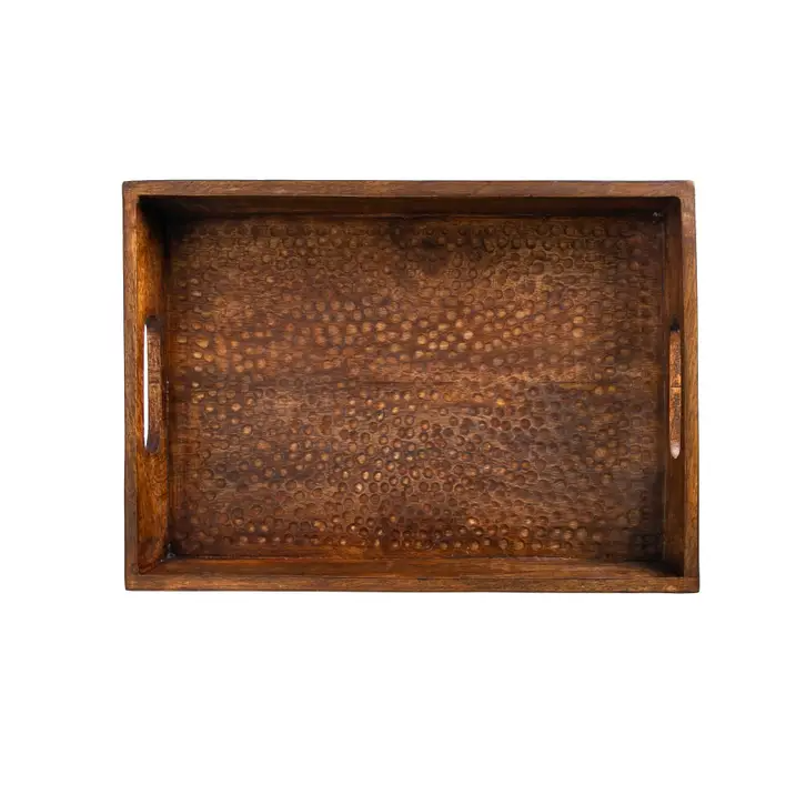 Hammered Wood Serving Tray 14X10X2