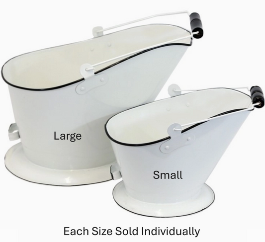 Tin Coal Bucket Enamel White - Lg