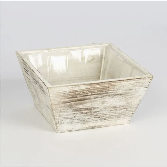 White Wash Square Wood Planter 7.75"